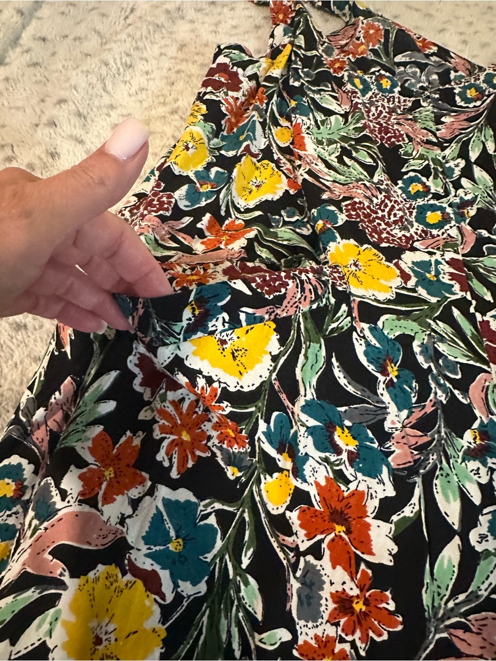 NATURAL LIFE Black Floral Jumpsuit with Yellow, Teal & Rust Flowers - Picture 2 of 9